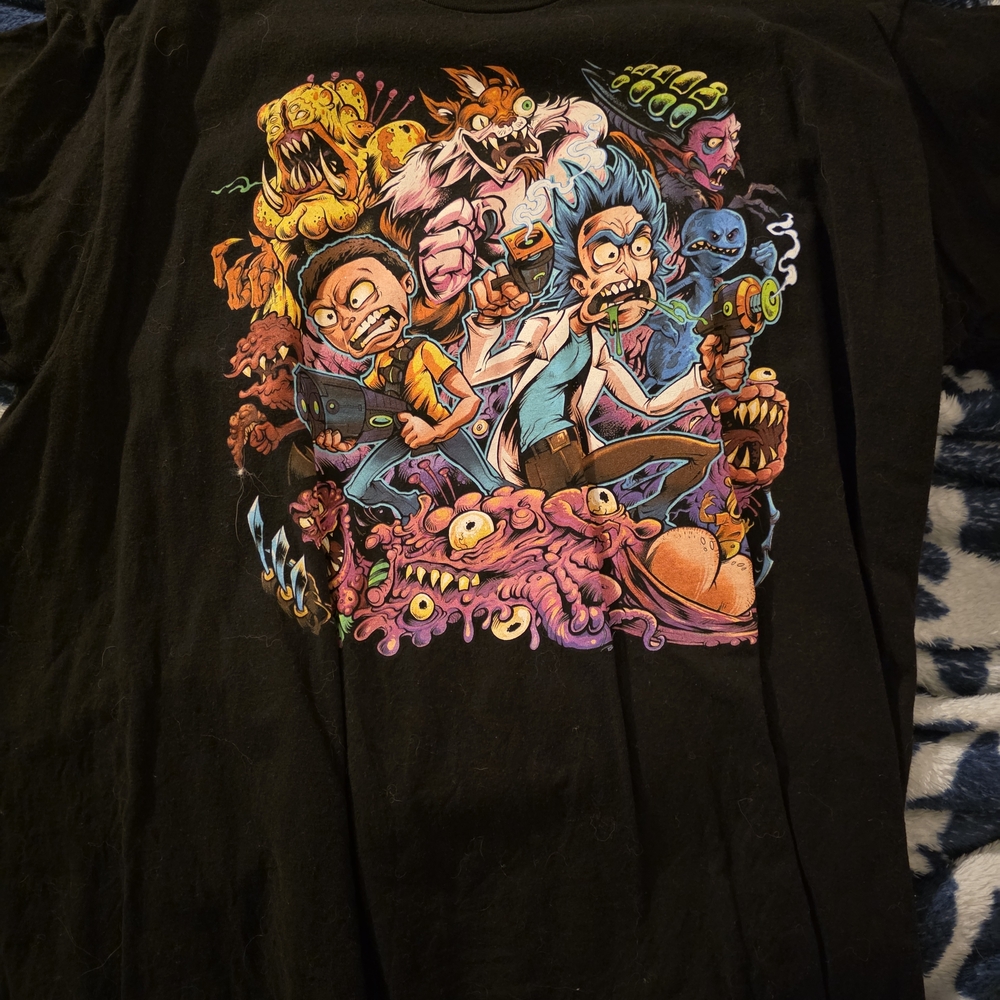 Black Graphic T-Shirt with Colorful Cartoon Design